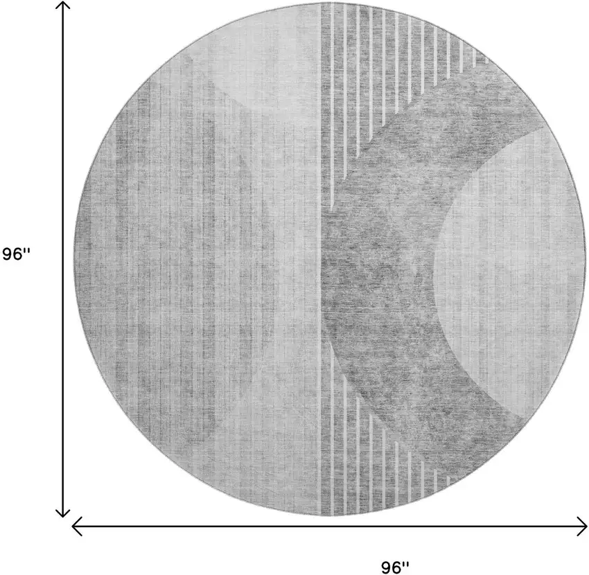 8' Gray And Silver Geometric Washable Round Rug With UV Protection Photo 6