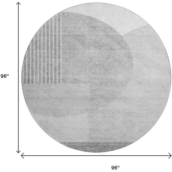 8' Gray And Silver Geometric Washable Round Rug With UV Protection Photo 6