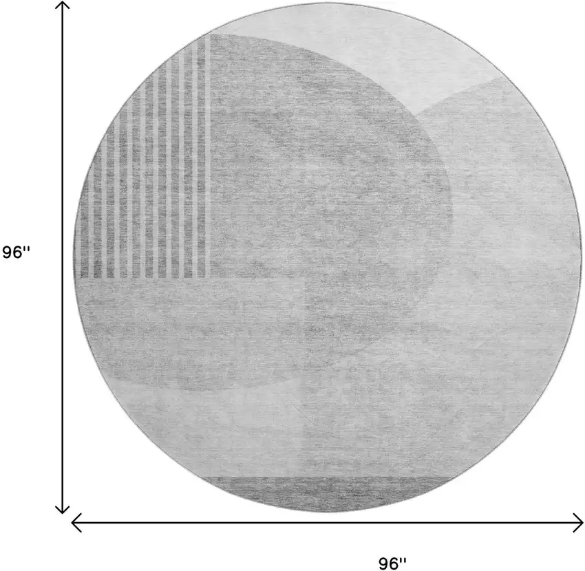 8' Gray And Silver Geometric Washable Round Rug With UV Protection Photo 6