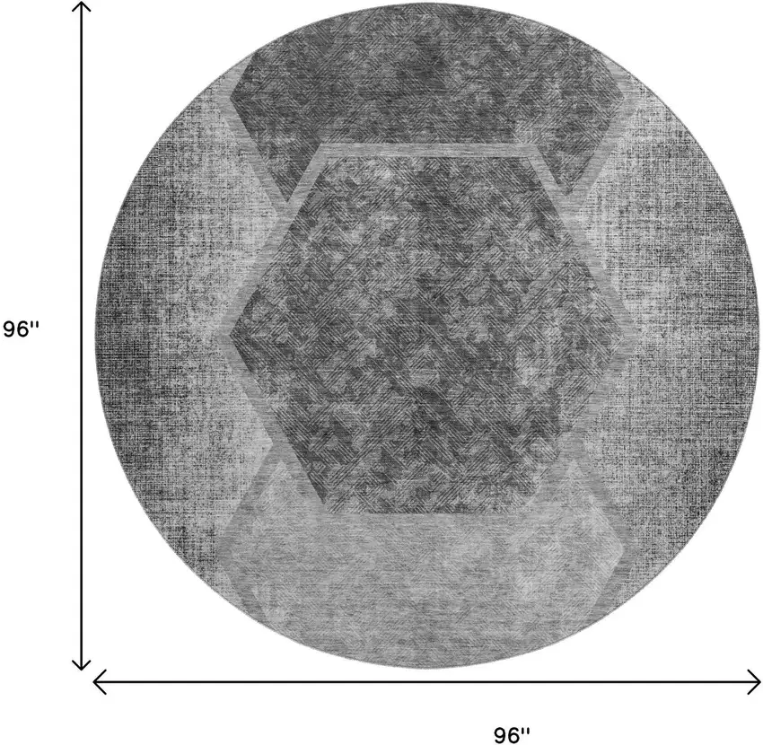 8' Gray And Silver Geometric Washable Round Rug With UV Protection Photo 6