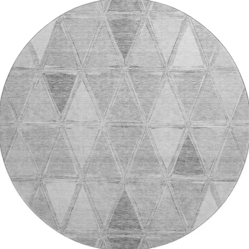 8' Gray And Silver Geometric Washable Round Rug With UV Protection Photo 3