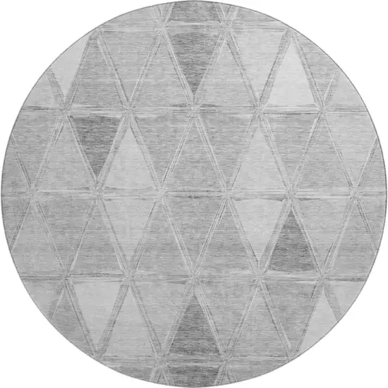 8' Gray And Silver Geometric Washable Round Rug With UV Protection Photo 1