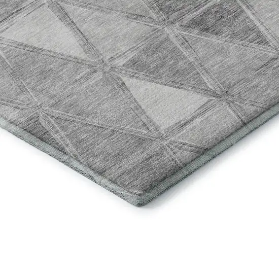 8' Gray And Silver Geometric Washable Round Rug With UV Protection Photo 8