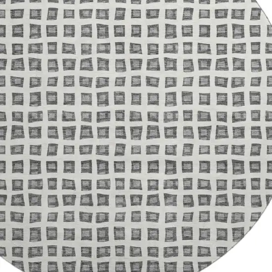 8' Gray And Silver Geometric Washable Round Rug With UV Protection Photo 3