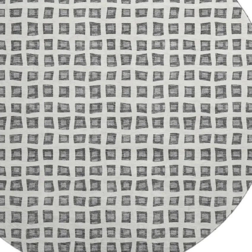 8' Gray And Silver Geometric Washable Round Rug With UV Protection Photo 3