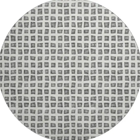 8' Gray And Silver Geometric Washable Round Rug With UV Protection Photo 4