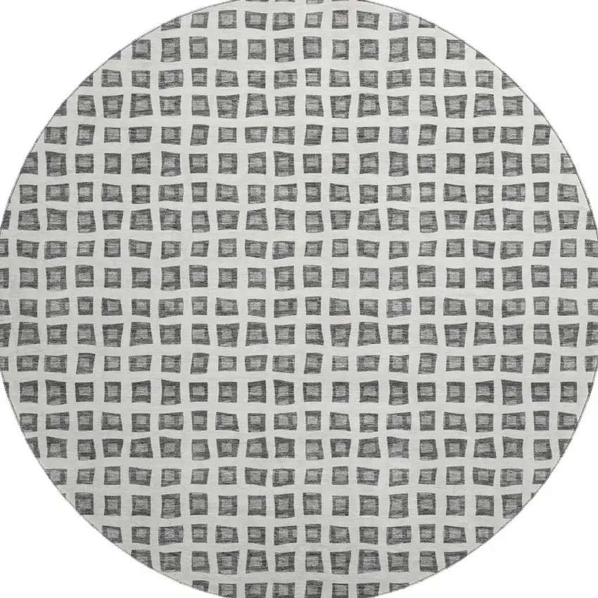 8' Gray And Silver Geometric Washable Round Rug With UV Protection Photo 4