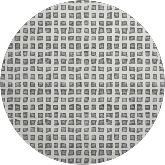 8' Gray And Silver Geometric Washable Round Rug With UV Protection Photo 1