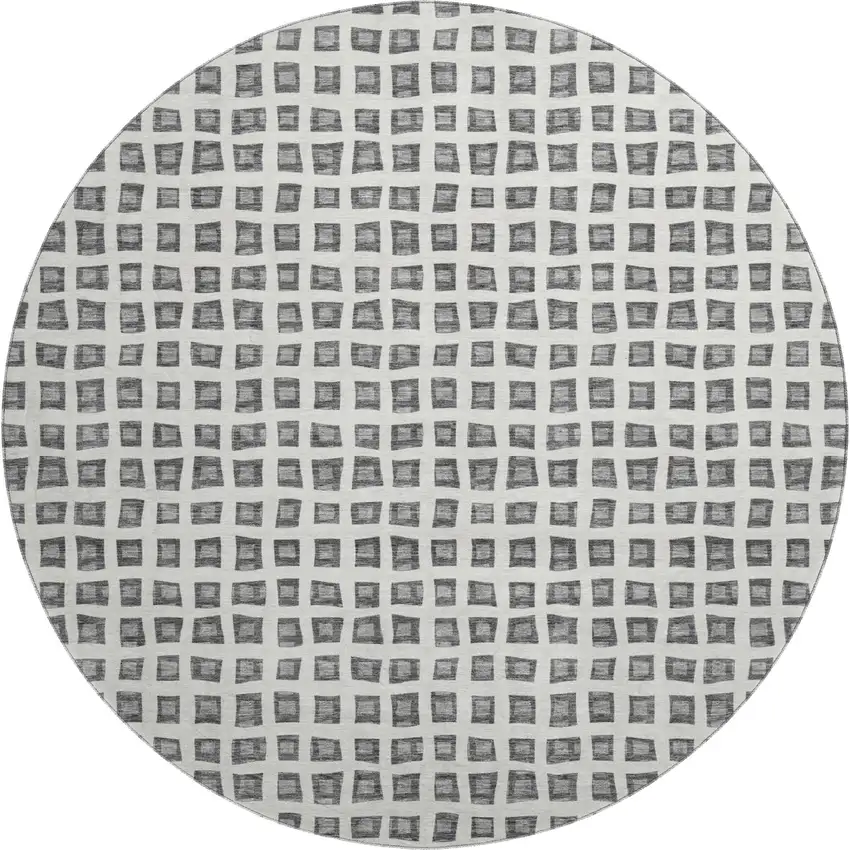 8' Gray And Silver Geometric Washable Round Rug With UV Protection Photo 1