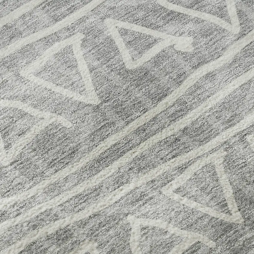 8' Gray And Silver Geometric Washable Round Rug With UV Protection Photo 8