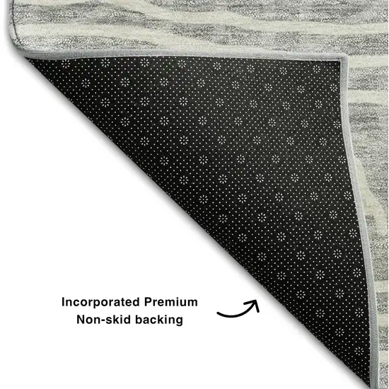 8' Gray And Silver Geometric Washable Round Rug With UV Protection Photo 5