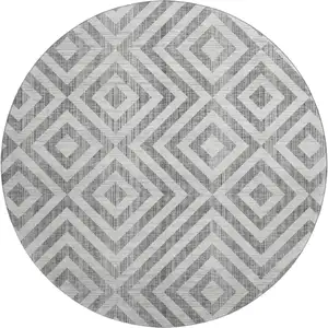 Photo of 8' Gray And Silver Geometric Washable Round Rug With UV Protection