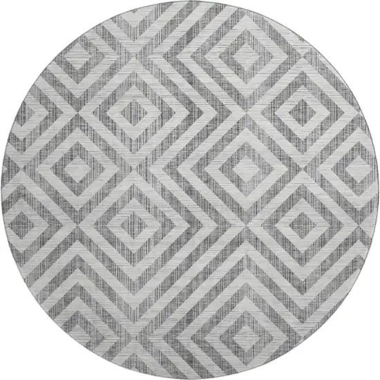 8' Gray And Silver Geometric Washable Round Rug With UV Protection Photo 1