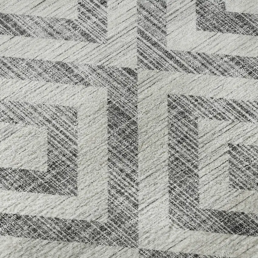 8' Gray And Silver Geometric Washable Round Rug With UV Protection Photo 9