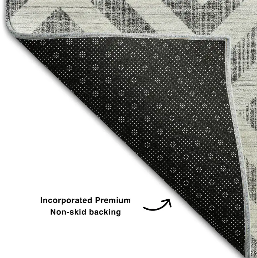 8' Gray And Silver Geometric Washable Round Rug With UV Protection Photo 6