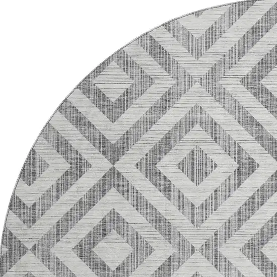 8' Gray And Silver Geometric Washable Round Rug With UV Protection Photo 4