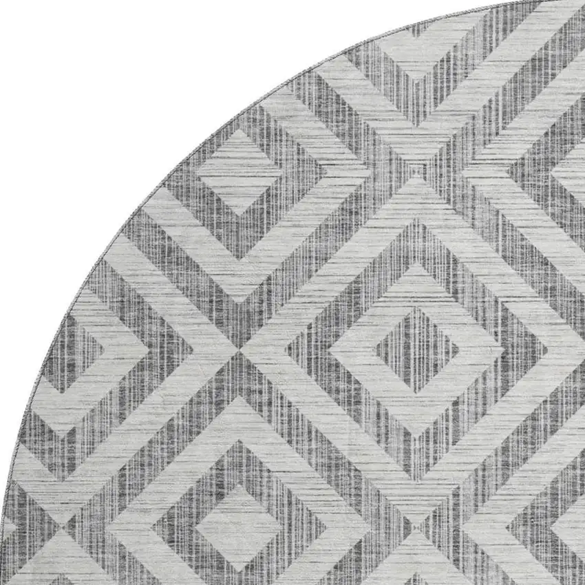8' Gray And Silver Geometric Washable Round Rug With UV Protection Photo 4