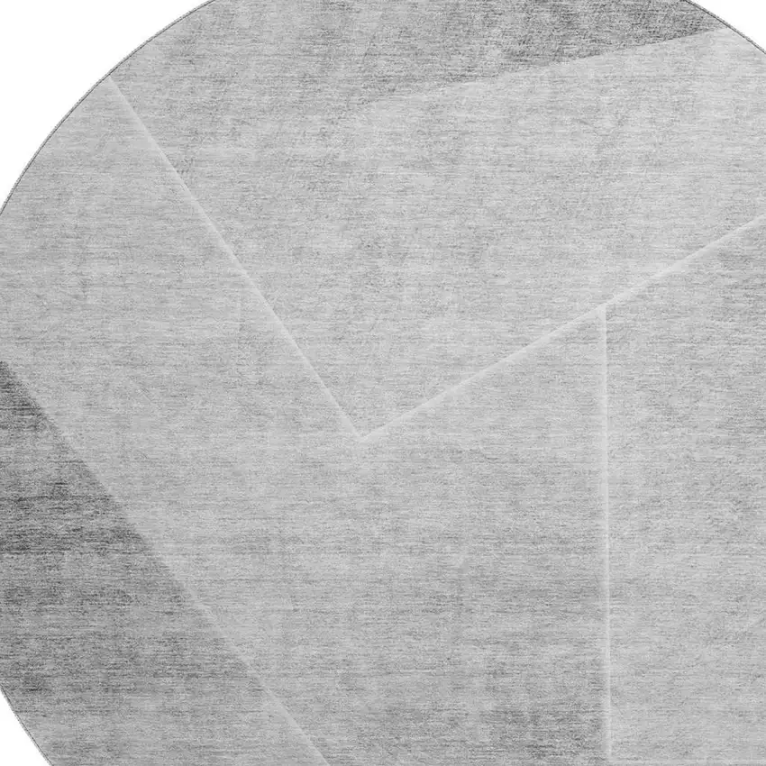 8' Gray And Silver Geometric Washable Round Rug With UV Protection Photo 3