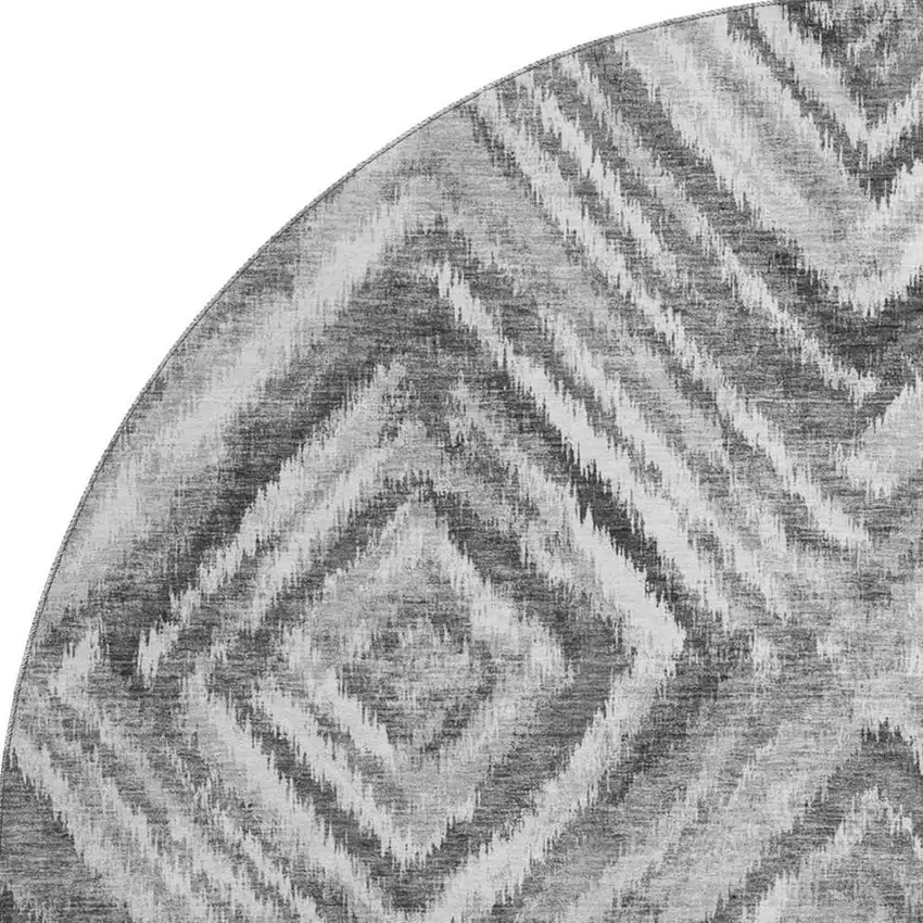 8' Gray And Silver Geometric Washable Round Rug With UV Protection Photo 4