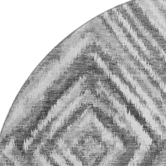 8' Gray And Silver Geometric Washable Round Rug With UV Protection Photo 3