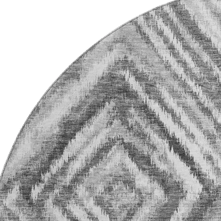 8' Gray And Silver Geometric Washable Round Rug With UV Protection Photo 3