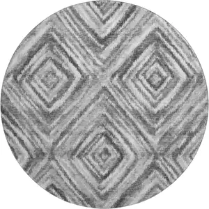 Photo of 8' Gray And Silver Geometric Washable Round Rug With UV Protection