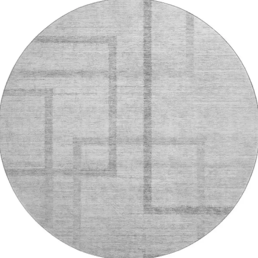 8' Gray And Silver Geometric Washable Round Rug With UV Protection Photo 4