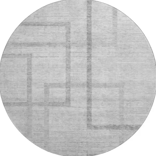 8' Gray And Silver Geometric Washable Round Rug With UV Protection Photo 4