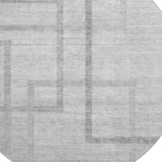 8' Gray And Silver Geometric Washable Round Rug With UV Protection Photo 3