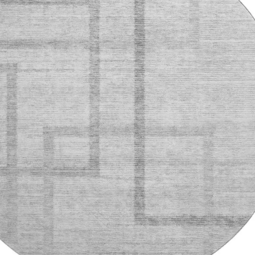 8' Gray And Silver Geometric Washable Round Rug With UV Protection Photo 3