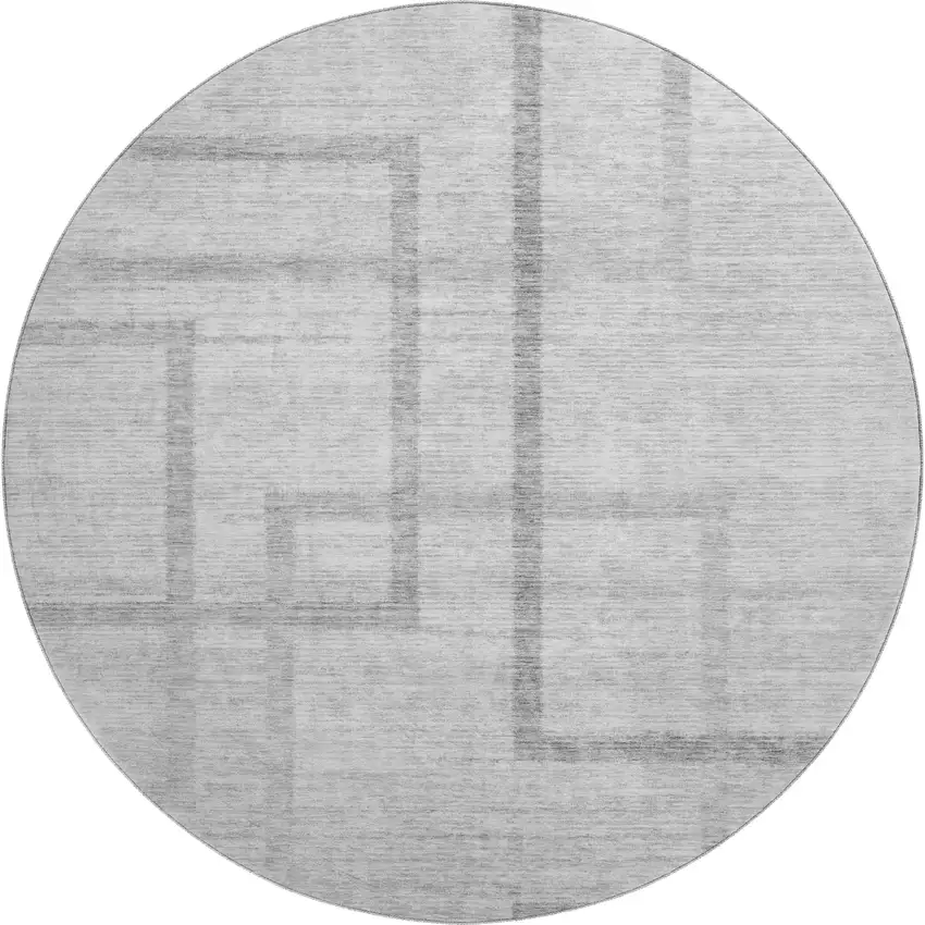 8' Gray And Silver Geometric Washable Round Rug With UV Protection Photo 1