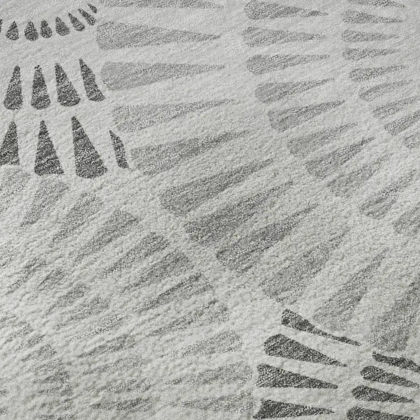 8' Gray And Silver Geometric Washable Round Rug With UV Protection Photo 9