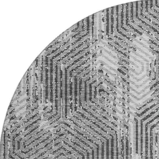 8' Gray And Silver Geometric Washable Round Rug With UV Protection Photo 4