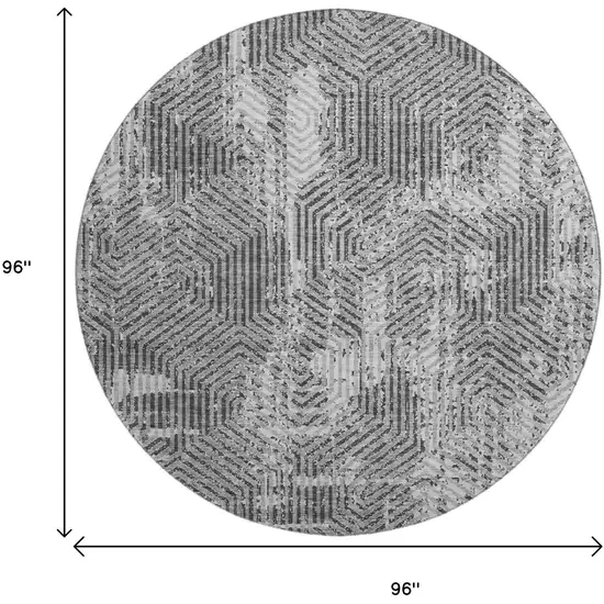 8' Gray And Silver Geometric Washable Round Rug With UV Protection Photo 3