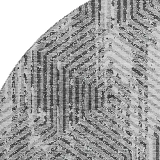 8' Gray And Silver Geometric Washable Round Rug With UV Protection Photo 3