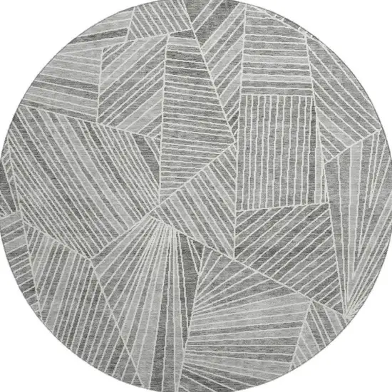 8' Gray And Silver Geometric Washable Round Rug With UV Protection Photo 4