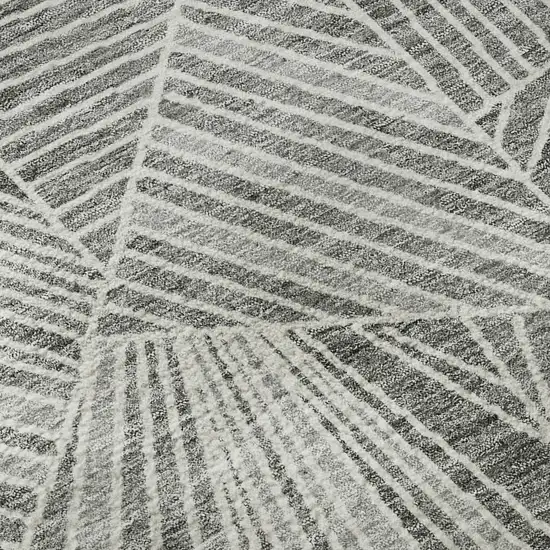 8' Gray And Silver Geometric Washable Round Rug With UV Protection Photo 9