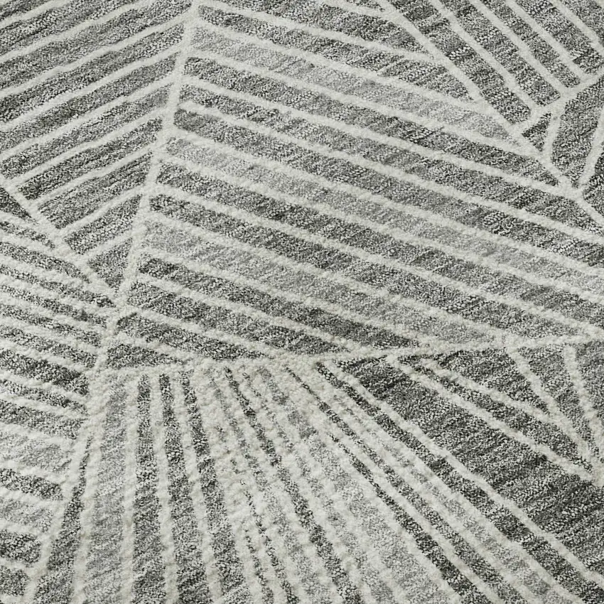 8' Gray And Silver Geometric Washable Round Rug With UV Protection Photo 9