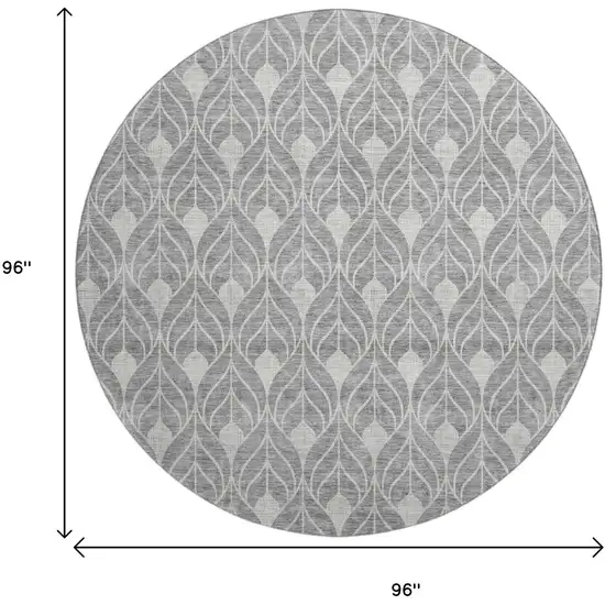 8' Gray And Silver Geometric Washable Round Rug With UV Protection Photo 9
