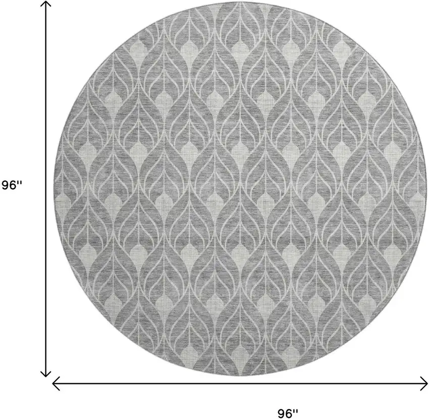 8' Gray And Silver Geometric Washable Round Rug With UV Protection Photo 9
