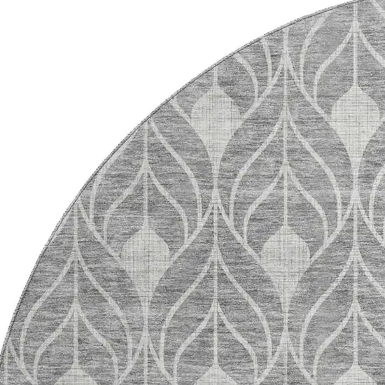 8' Gray And Silver Geometric Washable Round Rug With UV Protection Photo 2