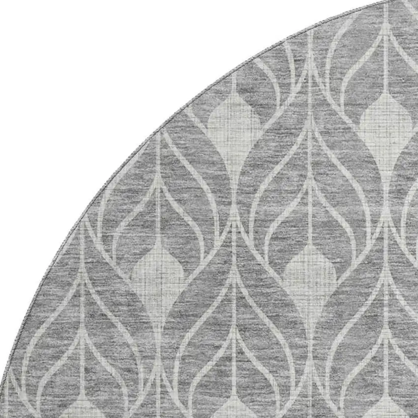 8' Gray And Silver Geometric Washable Round Rug With UV Protection Photo 2