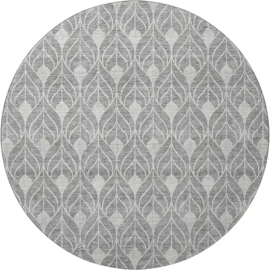 8' Gray And Silver Geometric Washable Round Rug With UV Protection Photo 3