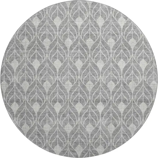 8' Gray And Silver Geometric Washable Round Rug With UV Protection Photo 1