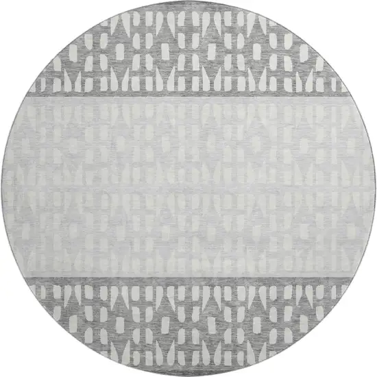 8' Gray And Silver Geometric Washable Round Rug With UV Protection Photo 1