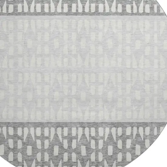 8' Gray And Silver Geometric Washable Round Rug With UV Protection Photo 2