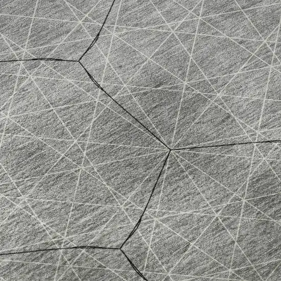 8' Gray And Silver Geometric Washable Round Rug With UV Protection Photo 8