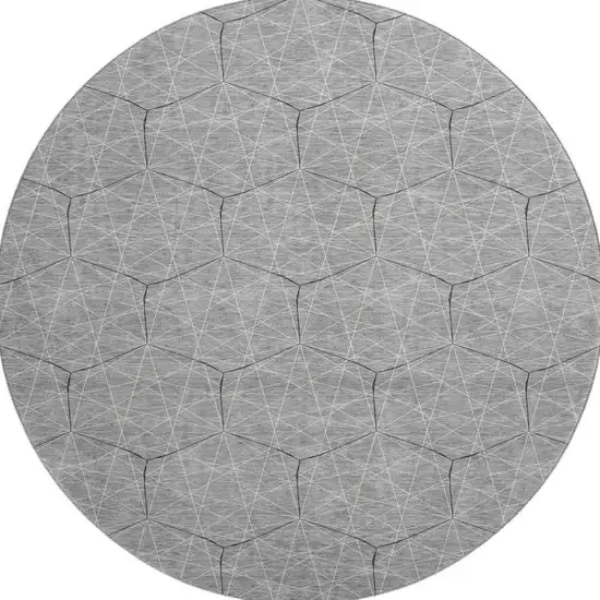8' Gray And Silver Geometric Washable Round Rug With UV Protection Photo 3