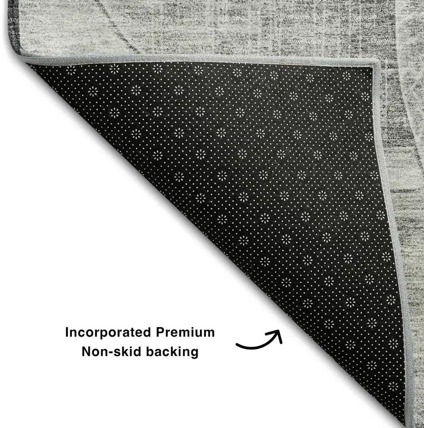 8' Gray And Silver Geometric Washable Round Rug With UV Protection Photo 5