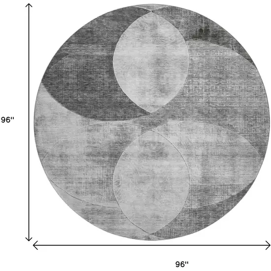 8' Gray And Silver Geometric Washable Round Rug With UV Protection Photo 9